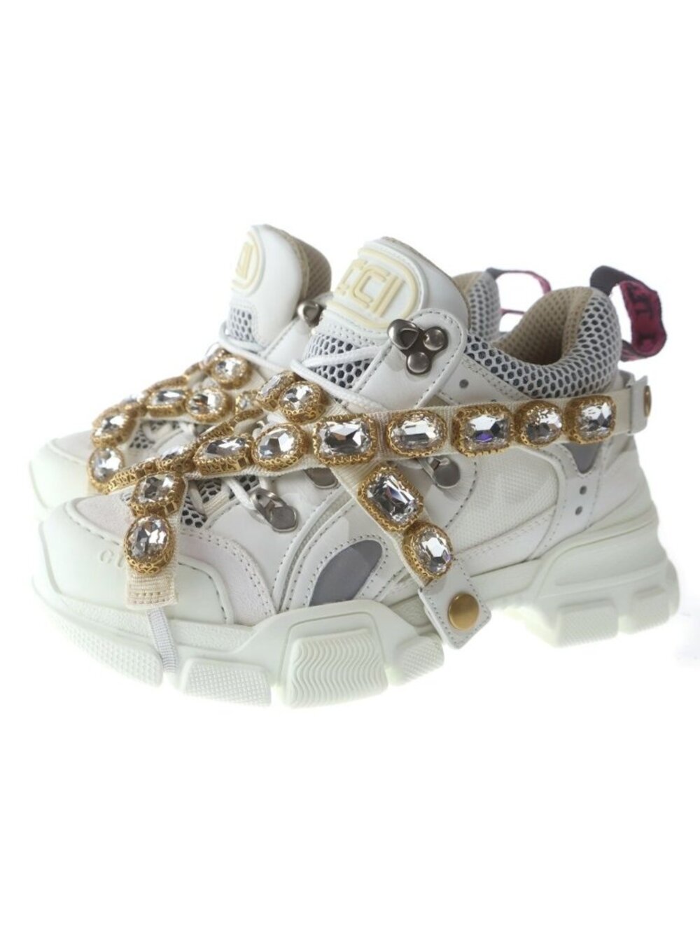 Gucci Flashtrek Crystal Low Cut Sneakers White GG - Picture 2 of 6